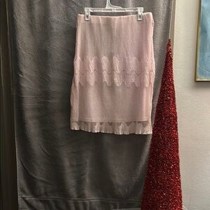 Pink Knee-Length Pleated Pencil Skirt